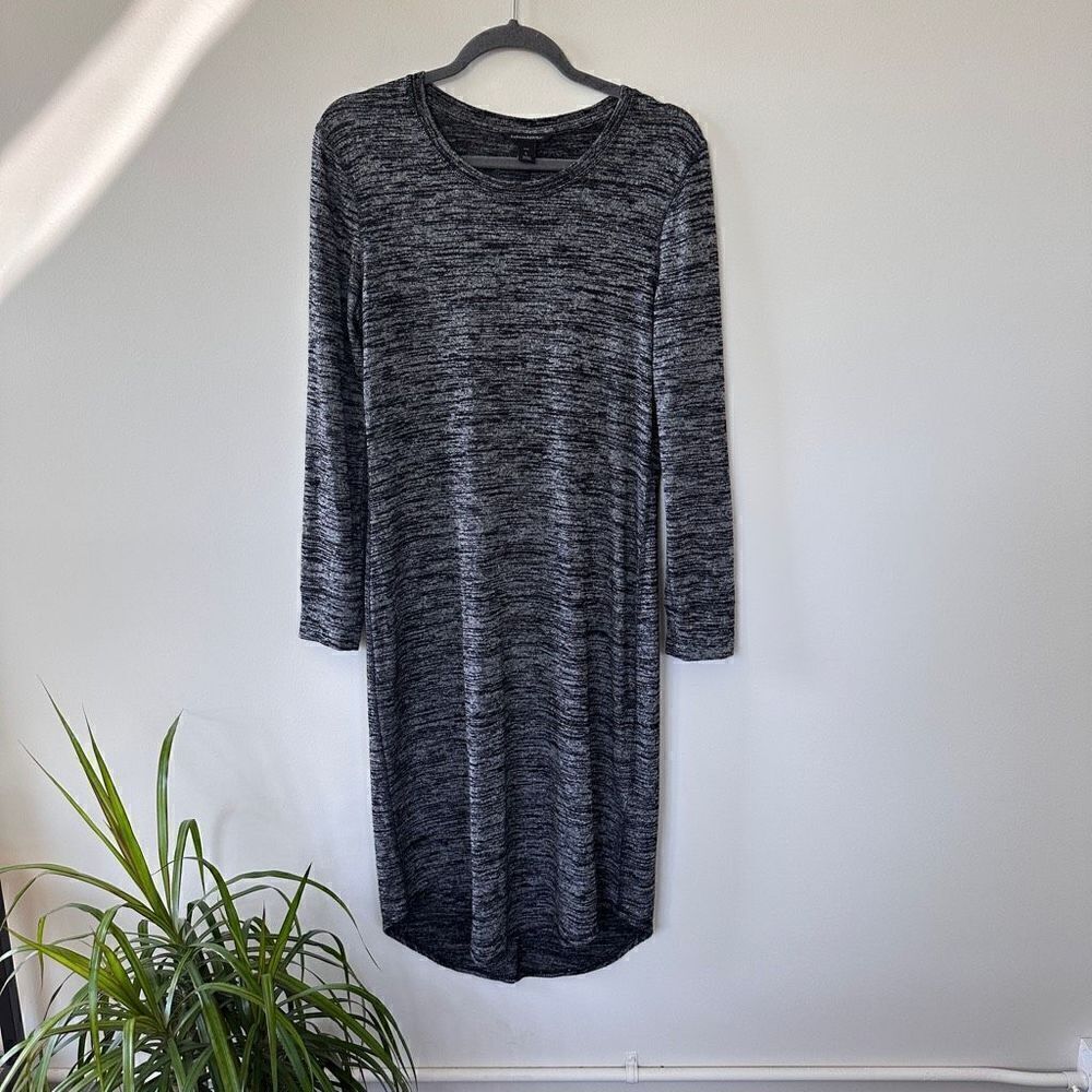 Banana Republic Long Sleeve Black Gray Knit Midi Sweater Dress Size Large Petite
